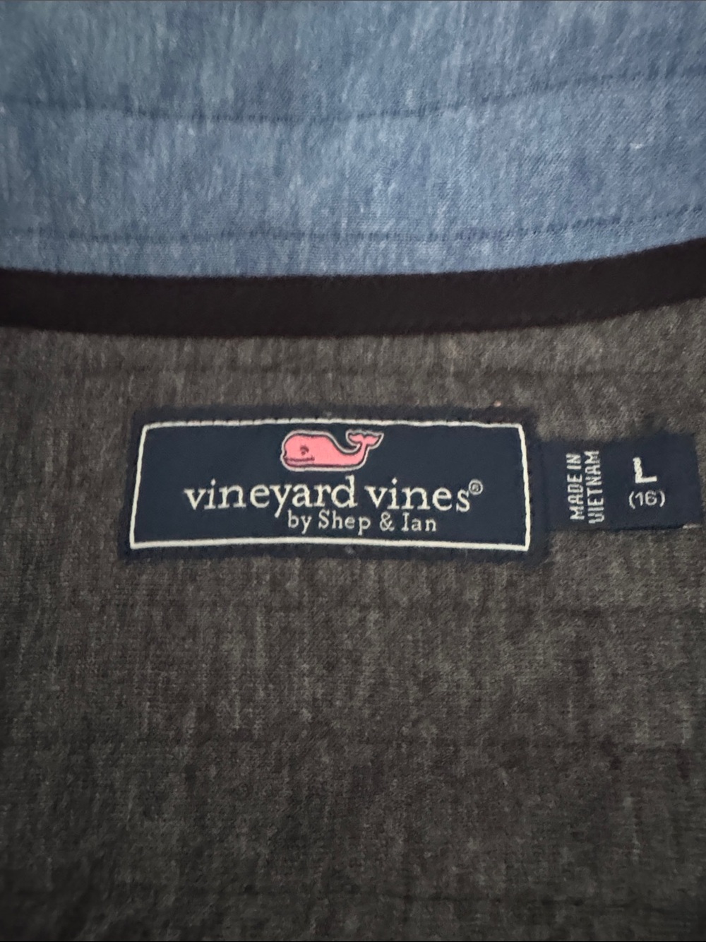 Vineyard Vines Heather Blue Quilted Quarter Button Sweater with Gray Trim - Picture 3 of 6